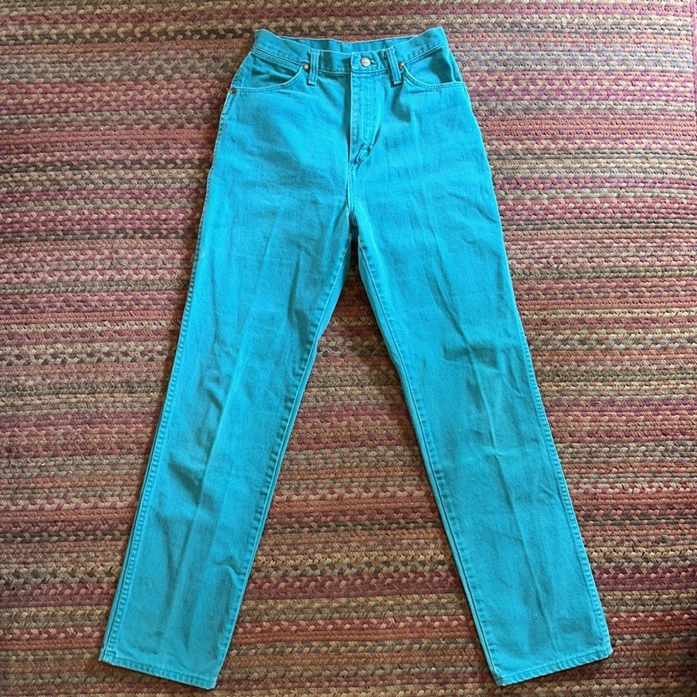 Wrangler High Rise Straight Jeans in Teal Blue